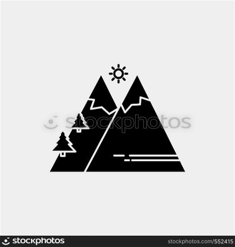 Mountains, Nature, Outdoor, Sun, Hiking Glyph Icon. Vector isolated illustration. Vector EPS10 Abstract Template background