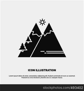 Mountains, Nature, Outdoor, Sun, Hiking Icon. glyph vector gray symbol for UI and UX, website or mobile application. Vector EPS10 Abstract Template background