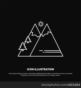 Mountains, Nature, Outdoor, Sun, Hiking Icon. Line vector symbol for UI and UX, website or mobile application. Vector EPS10 Abstract Template background