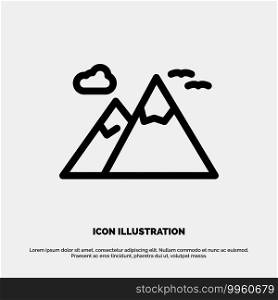 Mountains, Nature, Scenery, Travel Vector Line Icon