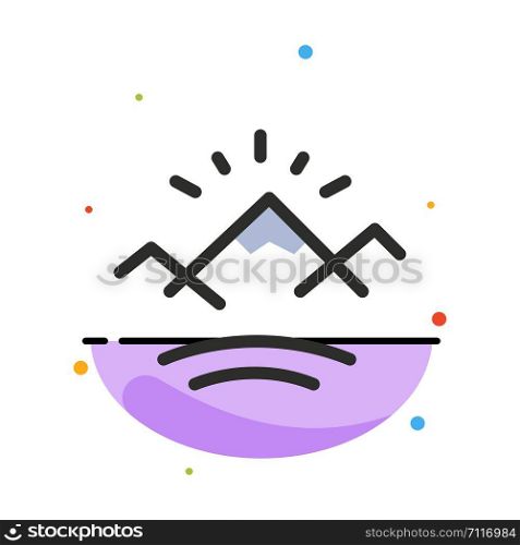 Mountains, River, Sun, Canada Abstract Flat Color Icon Template