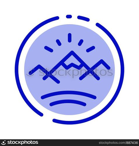 Mountains, River, Sun, Canada Blue Dotted Line Line Icon