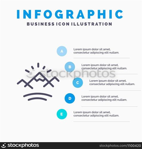 Mountains, River, Sun, Canada Line icon with 5 steps presentation infographics Background