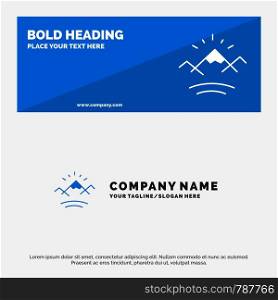 Mountains, River, Sun, Canada SOlid Icon Website Banner and Business Logo Template