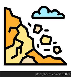 Mountains rockfall icon. Outline mountains rockfall vector icon color flat isolated. Mountains rockfall icon color outline vector