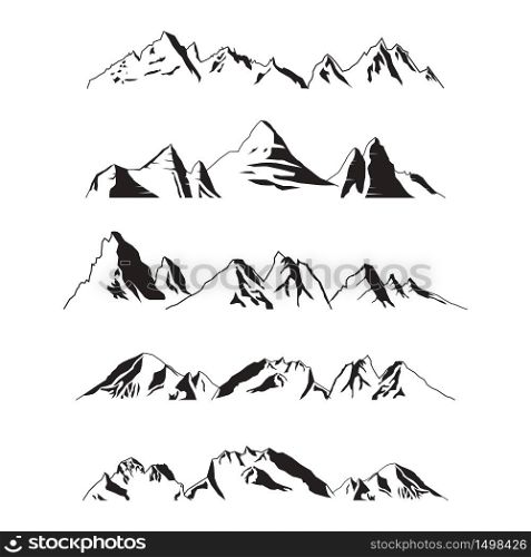 Mountains Silhouette Landscape in Panoramic Illustration Set