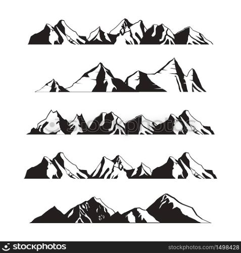 Mountains Silhouette Landscape in Panoramic Illustration Set
