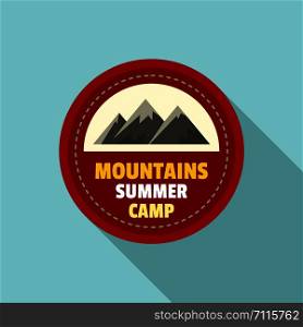Mountains summer camp logo. Flat illustration of mountains summer camp vector logo for web design. Mountains summer camp logo, flat style