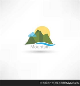 mountains symbol with sun and cloud