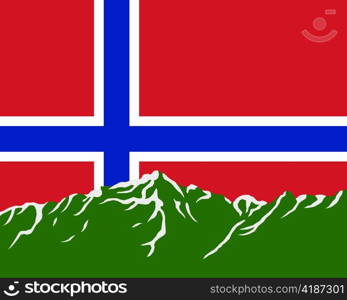 Mountains with flag of Norway