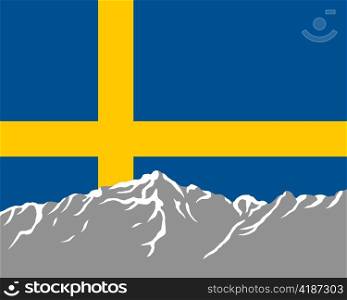 Mountains with flag of Sweden