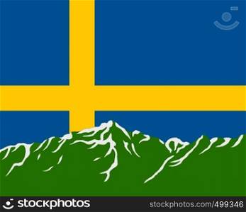 Mountains with flag of Sweden