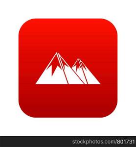 Mountains with snow icon digital red for any design isolated on white vector illustration. Mountains with snow icon digital red