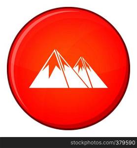 Mountains with snow icon in red circle isolated on white background vector illustration. Mountains with snow icon, flat style