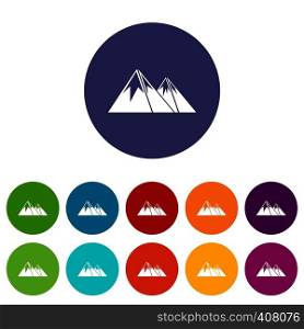 Mountains with snow set icons in different colors isolated on white background. Mountains with snow set icons