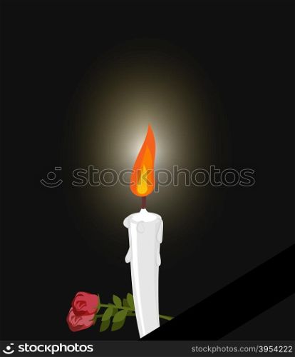 Mourning. Mourning figure white candle and flowers. Darkness and fire candles&#xA;
