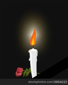 Mourning. Mourning figure white candle and flowers. Darkness and fire candles&#xA;