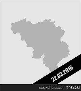 Mourning Ribbon on a map of Belgium. Terrorist attack in Brussels, 22 March, in the year 2016. Grief for the dead, in Brussels. explosion in Belgium 22.03.2016