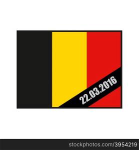 Mourning Ribbon on flag of Belgium. Attack in Brussels on March 22, in the year 2016. Grief for dead, in Brussels. explosion in Belgium. terrorist attack in Brussels&#xA;