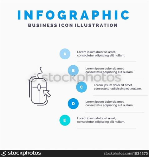 Mouse, Click, Internet, Online, Shopping Line icon with 5 steps presentation infographics Background