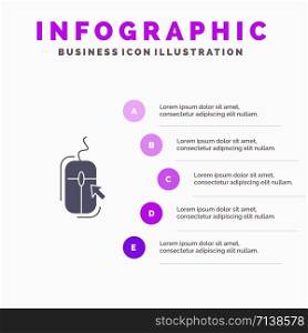 Mouse, Click, Internet, Online, Shopping Solid Icon Infographics 5 Steps Presentation Background