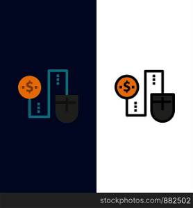 Mouse, Connect, Money, Dollar, Connection Icons. Flat and Line Filled Icon Set Vector Blue Background