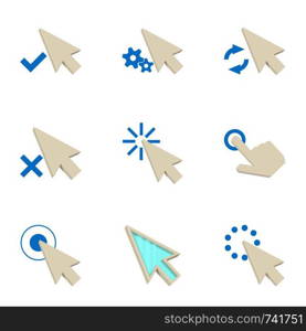 Mouse cursor icons set. Cartoon set of 9 mouse cursor vector icons for web isolated on white background. Mouse cursor icons set, cartoon style