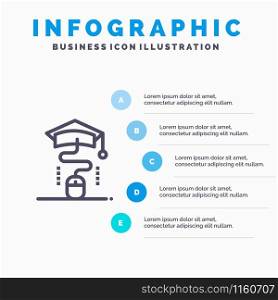 Mouse, Graduation, Online, Education Blue Infographics Template 5 Steps. Vector Line Icon template