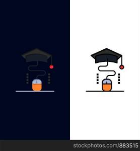 Mouse, Graduation, Online, Education Icons. Flat and Line Filled Icon Set Vector Blue Background