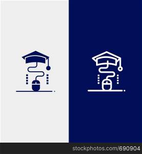 Mouse, Graduation, Online, Education Line and Glyph Solid icon Blue banner