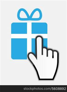 Mouse hand cursor on gift vector illustration