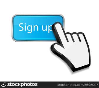Mouse hand cursor on sign up button vector illustration