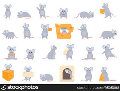 Mouse icons set cartoon vector. Animal pet. Happy character. Mouse icons set cartoon vector. Animal pet