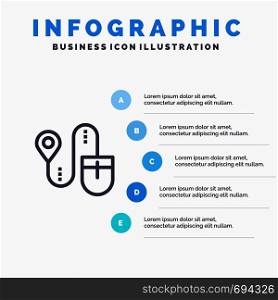 Mouse, Location, Search, Computer Blue Infographics Template 5 Steps. Vector Line Icon template