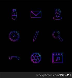 mouse, message ,navigation , search , music , clock , pencil , call , wheel , icon, vector, design, flat, collection, style, creative, icons