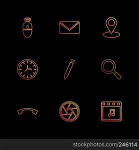 mouse, message ,navigation , search , music , clock , pencil , call , wheel , icon, vector, design,  flat,  collection, style, creative,  icons