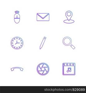 mouse, message ,navigation , search , music , clock , pencil , call , wheel , icon, vector, design, flat, collection, style, creative, icons