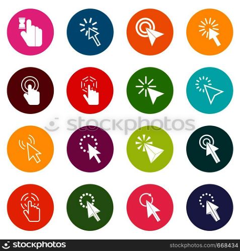 Mouse pointer icons many colors set isolated on white for digital marketing. Mouse pointer icons many colors set