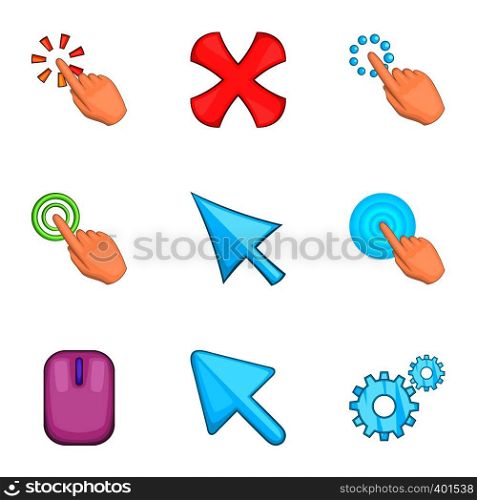 Mouse pointer icons set. Cartoon illustration of 9 mouse pointer vector icons for web. Mouse pointer icons set, cartoon style