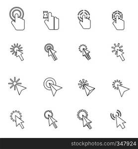 Mouse pointer icons set in thin line style for any design. Mouse pointer icons set, thin line style