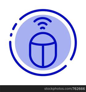 Mouse, Wifi, Computer Blue Dotted Line Line Icon