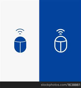 Mouse, Wifi, Computer Line and Glyph Solid icon Blue banner Line and Glyph Solid icon Blue banner