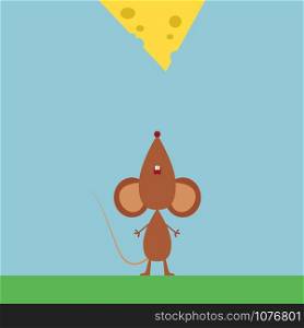 Mouse with cheese, illustration, vector on white background.