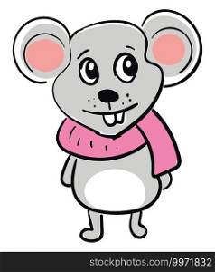 Mouse with scarf, illustration, vector on white background