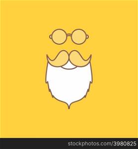 moustache, Hipster, movember, beared, men Flat Line Filled Icon. Beautiful Logo button over yellow background for UI and UX, website or mobile application