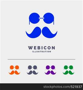 moustache, Hipster, movember, glasses, men 5 Color Glyph Web Icon Template isolated on white. Vector illustration. Vector EPS10 Abstract Template background