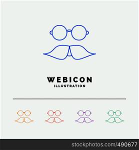 moustache, Hipster, movember, glasses, men 5 Color Line Web Icon Template isolated on white. Vector illustration. Vector EPS10 Abstract Template background