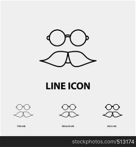 moustache, Hipster, movember, glasses, men Icon in Thin, Regular and Bold Line Style. Vector illustration. Vector EPS10 Abstract Template background
