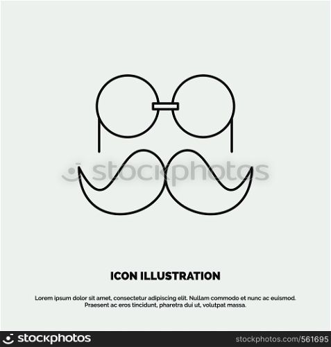 moustache, Hipster, movember, glasses, men Icon. Line vector gray symbol for UI and UX, website or mobile application. Vector EPS10 Abstract Template background