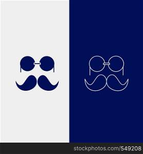 moustache, Hipster, movember, glasses, men Line and Glyph web Button in Blue color Vertical Banner for UI and UX, website or mobile application. Vector EPS10 Abstract Template background